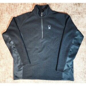 Spyder 1/4 Zip Long Sleeve Ribbed Core Mens Midweight Pullover Sweater XL Black